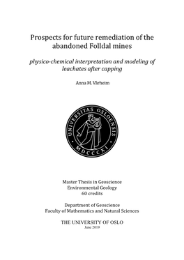 Prospects for Future Remediation of the Abandoned Folldal Mines Physico-Chemical Interpretation and Modeling of Leachates After Capping