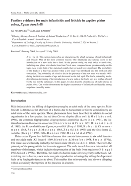 Further Evidence for Male Infanticide and Feticide in Captive Plains Zebra, Equus Burchelli