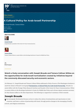 A Cultural Policy for Arab-Israeli Partnership | the Washington Institute