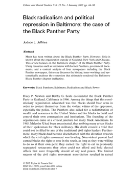 Black Radicalism and Political Repression in Baltimore: the Case of the Black Panther Party