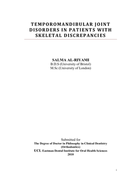 Temporomandibular Joint Disorders in Patients with Skeletal Discrepancies