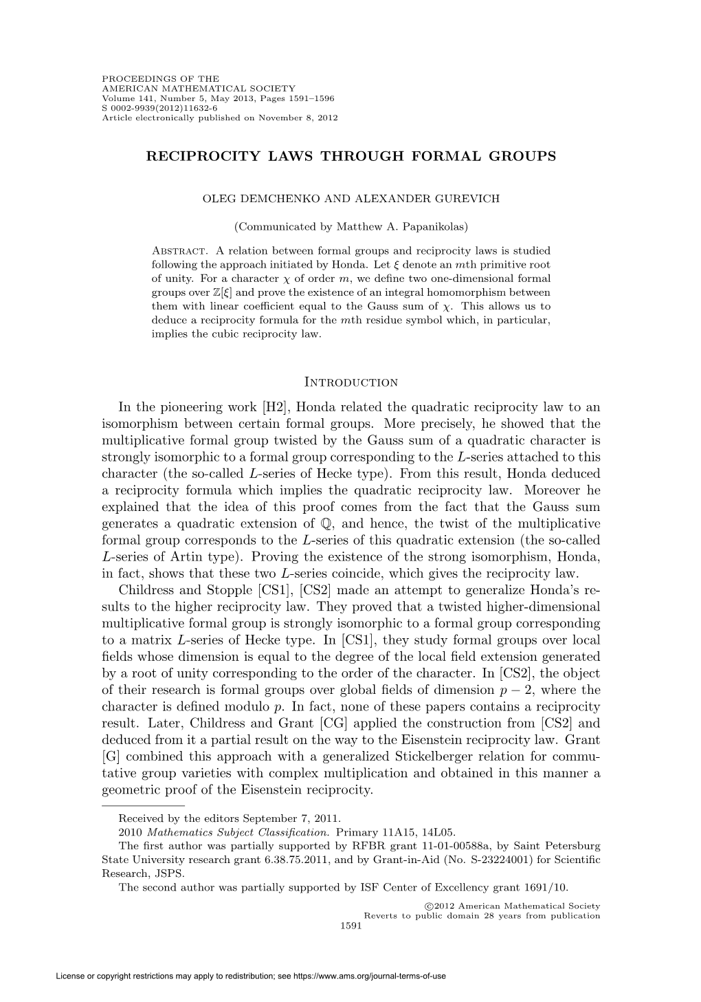 Reciprocity Laws Through Formal Groups