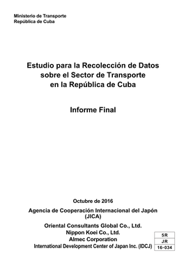Estudio Para La Recolección De Datos Sobre El Sector De Transporte En La República De Cuba