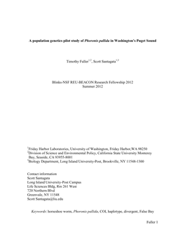 Fuller 1 a Population Genetics Pilot Study of Phoronis Pallida In