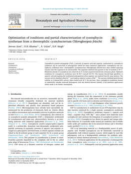 Optimization of Conditions and Partial Characterization of Cyanophycin