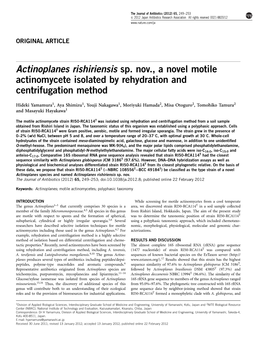 Actinoplanes Rishiriensis Sp. Nov., a Novel Motile Actinomycete Isolated by Rehydration and Centrifugation Method