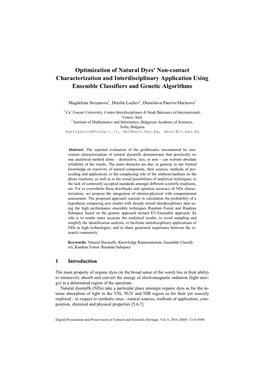 Optimization of Natural Dyes' Non-Contact Characterization and Interdisciplinary Application Using Ensemble Classifiers and Genetic Algorithms
