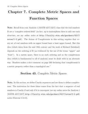 Chapter 7. Complete Metric Spaces and Function Spaces