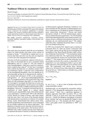 Nonlinear Effects in Asymmetric Catalysis: a Personal Account Henri B
