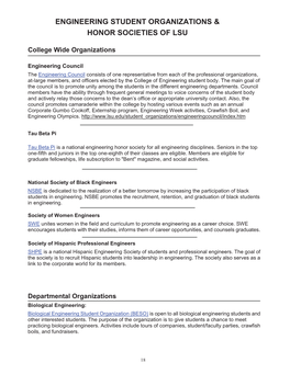 Engineering Student Organizations & Honor Societies Of