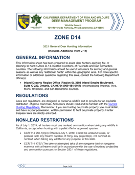 2021 D14 Zone Hunt Info
