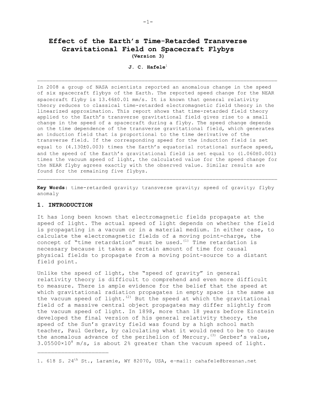 Effect of the Earth's Time-Retarded Transverse Gravitational Field On