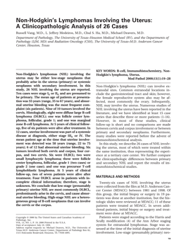 Non-Hodgkin's Lymphomas Involving the Uterus