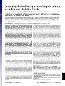 Quantifying the Biodiversity Value of Tropical Primary, Secondary, and Plantation Forests