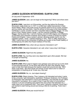 James Gleeson Interviews: Elwyn Lynn