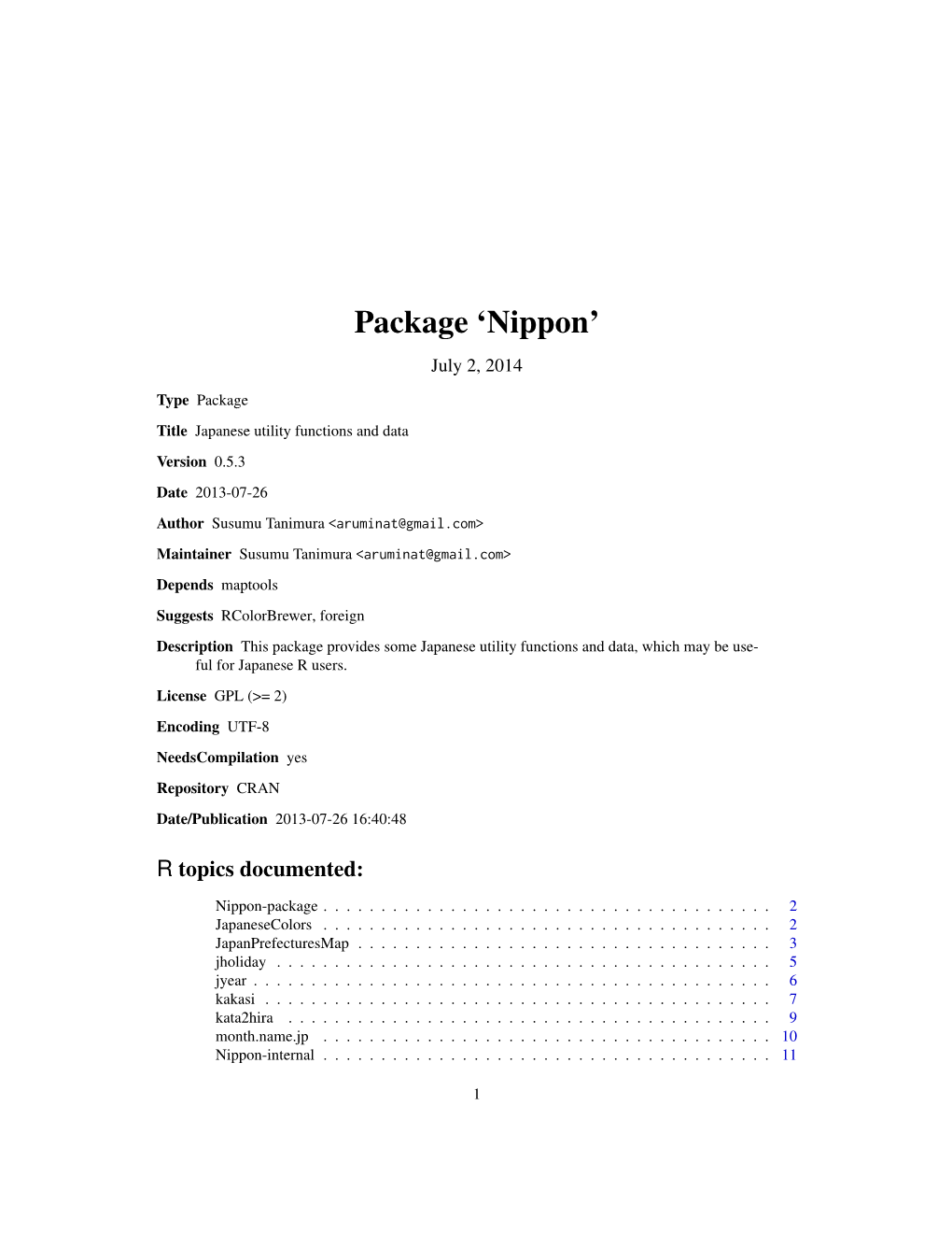 Package 'Nippon'