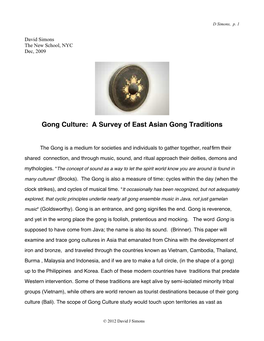 Gong Culture: a Survey of East Asian Gong Traditions