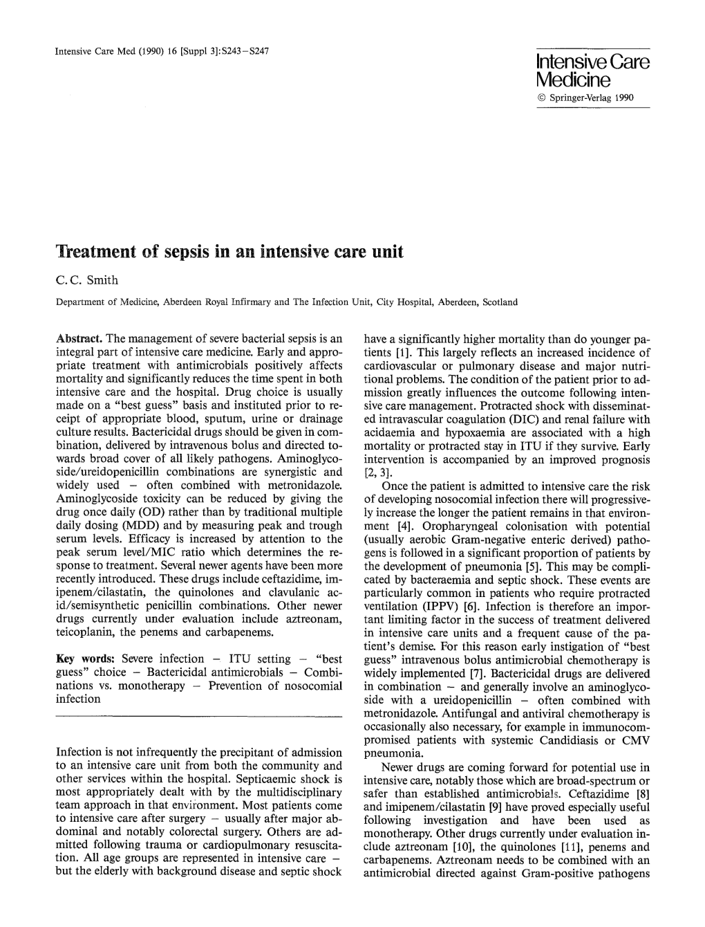 Treatment of Sepsis in an Intensive Care Unit