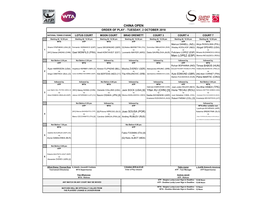 China Open Order of Play - Tuesday, 2 October 2018