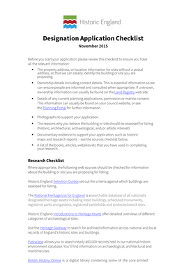 Designation Application Checklist November 2015