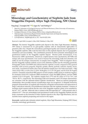 Mineralogy and Geochemistry of Nephrite Jade from Yinggelike Deposit, Altyn Tagh (Xinjiang, NW China)