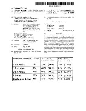 (12) Patent Application Publication (10) Pub. No.: US 2010/0081663 A1 Cook Et Al