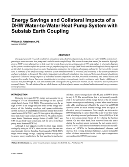 Energy Savings and Collateral Impacts of a DHW Water-To-Water Heat Pump System with Subslab Earth Coupling