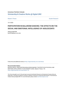 Participation in Ballroom Dancing: the Effects on the Social and Emotional Intelligence of Adolescents