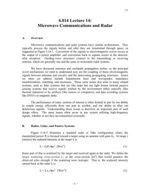 Microwave Communications and Radar