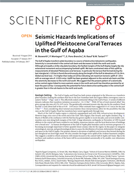 Seismic Hazards Implications of Uplifted Pleistocene Coral Terraces in the Gulf of Aqaba Received: 9 August 2016 W