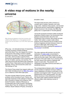 A Video Map of Motions in the Nearby Universe 12 June 2013