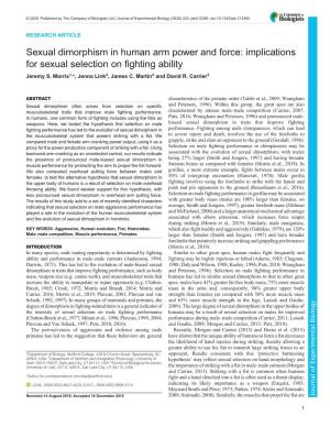 Sexual Dimorphism in Human Arm Power and Force: Implications for Sexual Selection on Fighting Ability Jeremy S