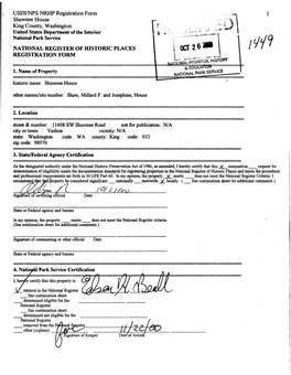USDI/NPS NRHP Registration Form Shawnee House King County, Washington United States Department of the Interior National Park Service