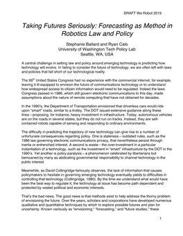 Taking Futures Seriously: Forecasting As Method in Robotics Law and Policy