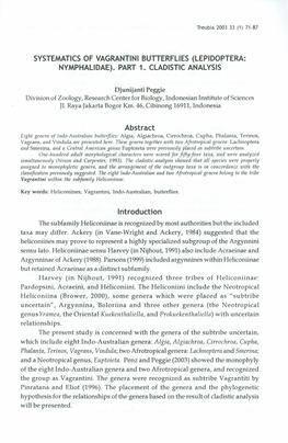 SYSTEMATICS of VAGRANTINI BUTTERFLIES (LEPIDOPTERA: Nymphalidae)