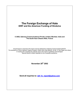 The Foreign Exchange of Hate – IDRF And