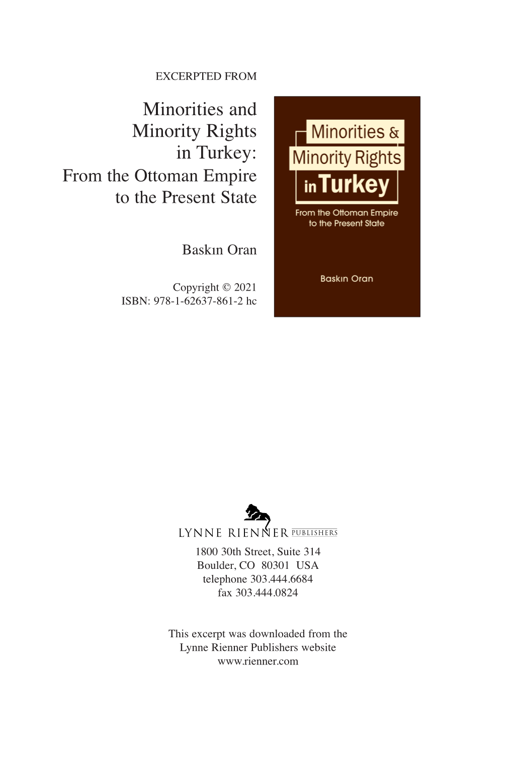 Minorities and Minority Rights in Turkey: from the Ottoman Empire to the Present State