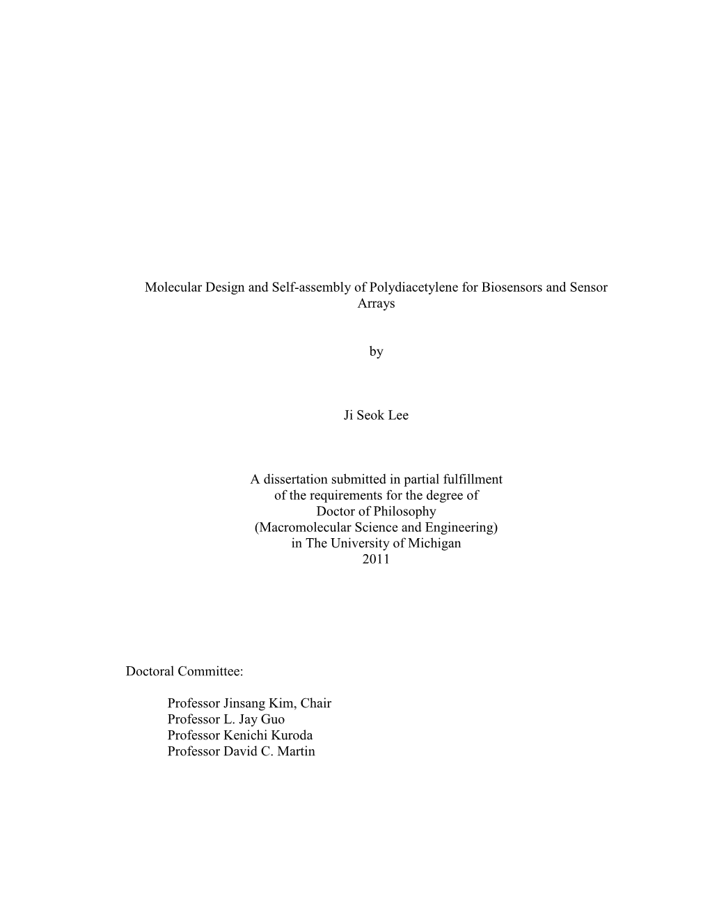 Molecular Design and Self-Assembly of Polydiacetylene for Biosensors and Sensor Arrays