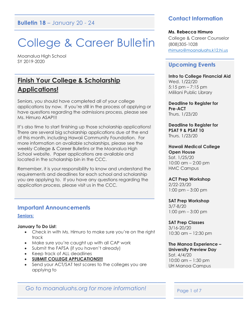 College & Career Bulletin