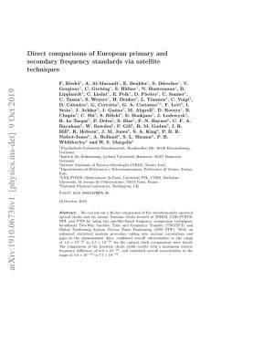 Arxiv:1910.06736V1 [Physics.Ins-Det] 9 Oct 2019 Direct Comparisons of European Primary and Secondary Frequency Standards Via Satellite Techniques 2