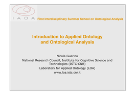 Introduction to Applied Ontology and Ontological Analysis