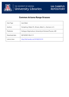 COMMON ARIZONA RANGE GRASSES Agricultural Experiment