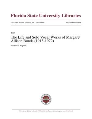 The Life and Solo Vocal Works of Margaret Allison Bonds (1913-1972) Alethea N