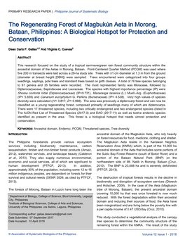 The Regenerating Forest of Magbukún Aeta in Morong, Bataan, Philippines: a Biological Hotspot for Protection and Conservation