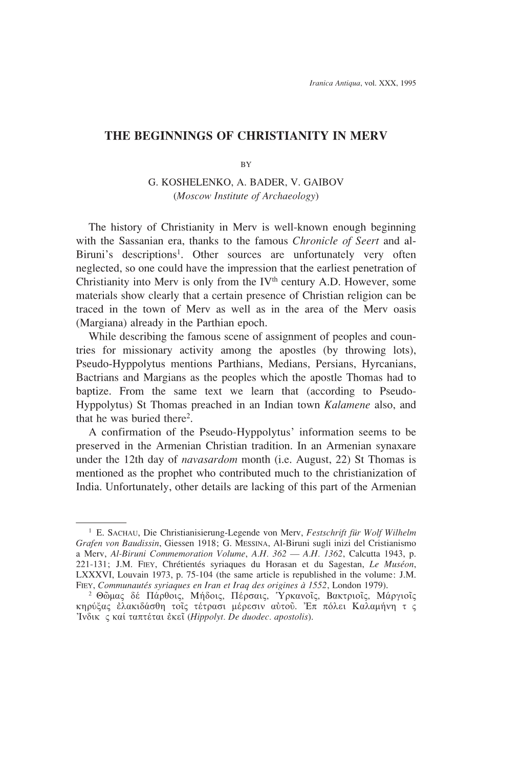 The Beginnings of Christianity in Merv