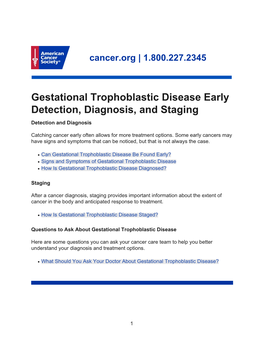 Gestational Trophoblastic Disease Early Detection, Diagnosis, and Staging Detection and Diagnosis