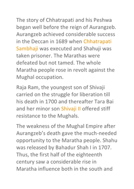 The Story of Chhatrapati and His Peshwa Began Well Before the Reign of Aurangzeb