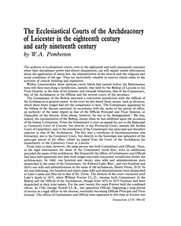 The Ecclesiastical Courts of the Archdeaconry of Leicester in the Eighteenth Century and Early Nineteenth Century by W.A
