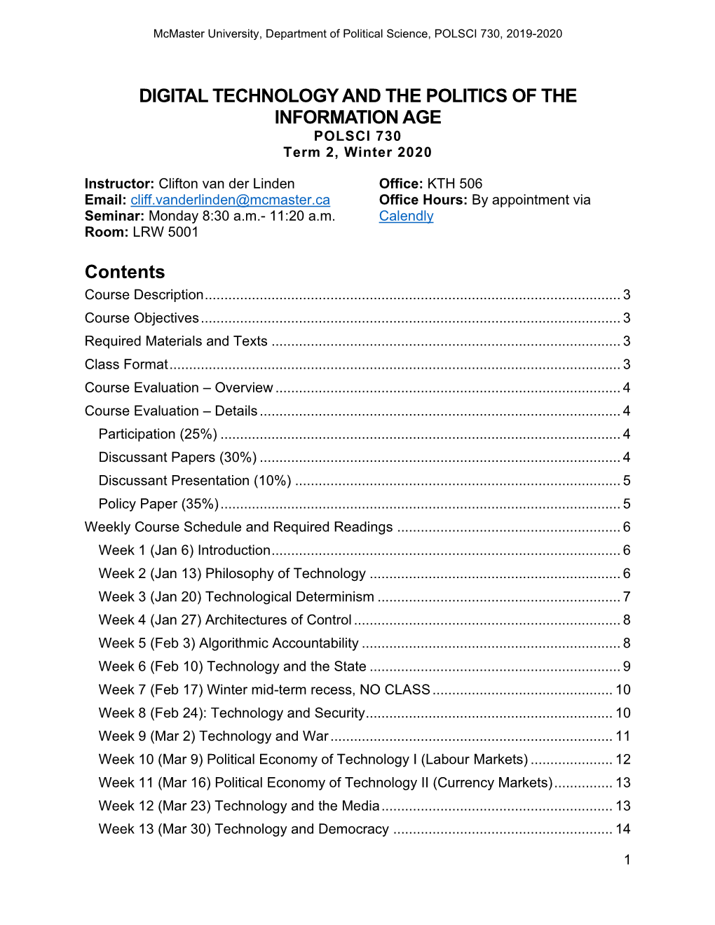 2019-20, Winter, POLSCI 730 C01, Van Der Linden