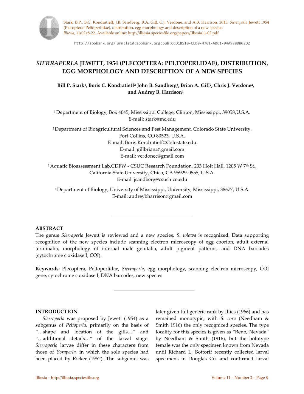 (Plecoptera: Peltoperlidae), Distribution, Egg Morphology and Description of a New Species